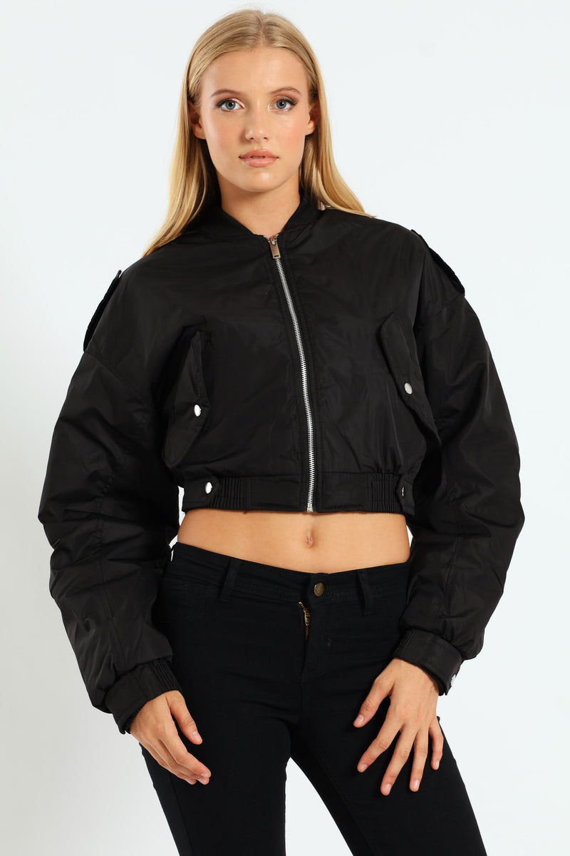 Crop Aviator Bomber - Black