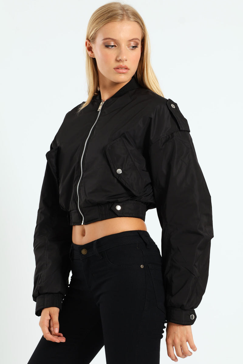 Crop Aviator Bomber - Black