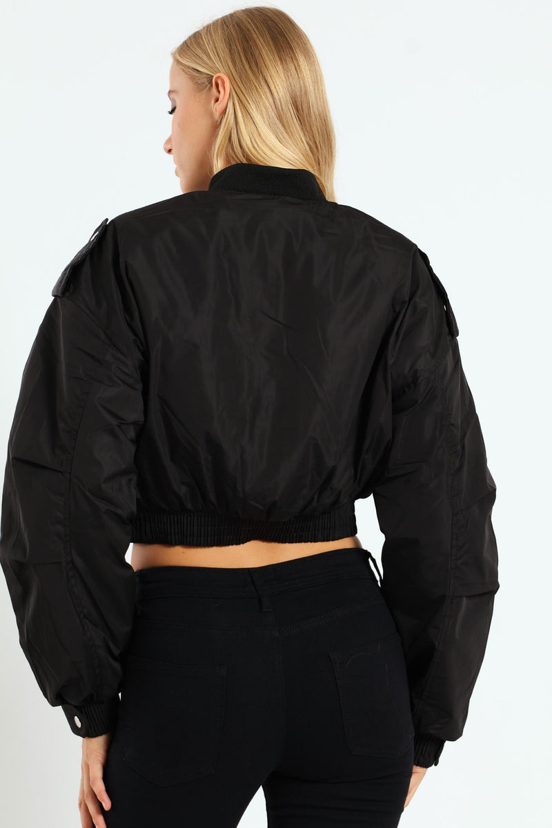 Crop Aviator Bomber - Black