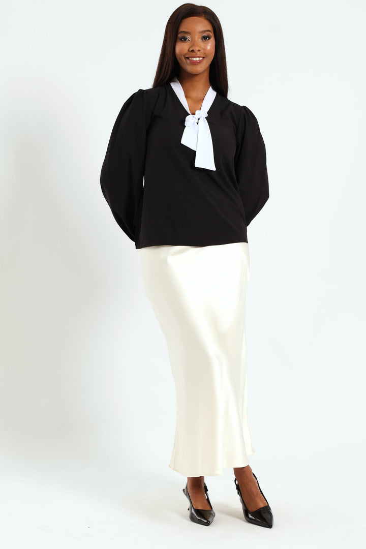 Kitty Bow Preppy Blouse - Black/White