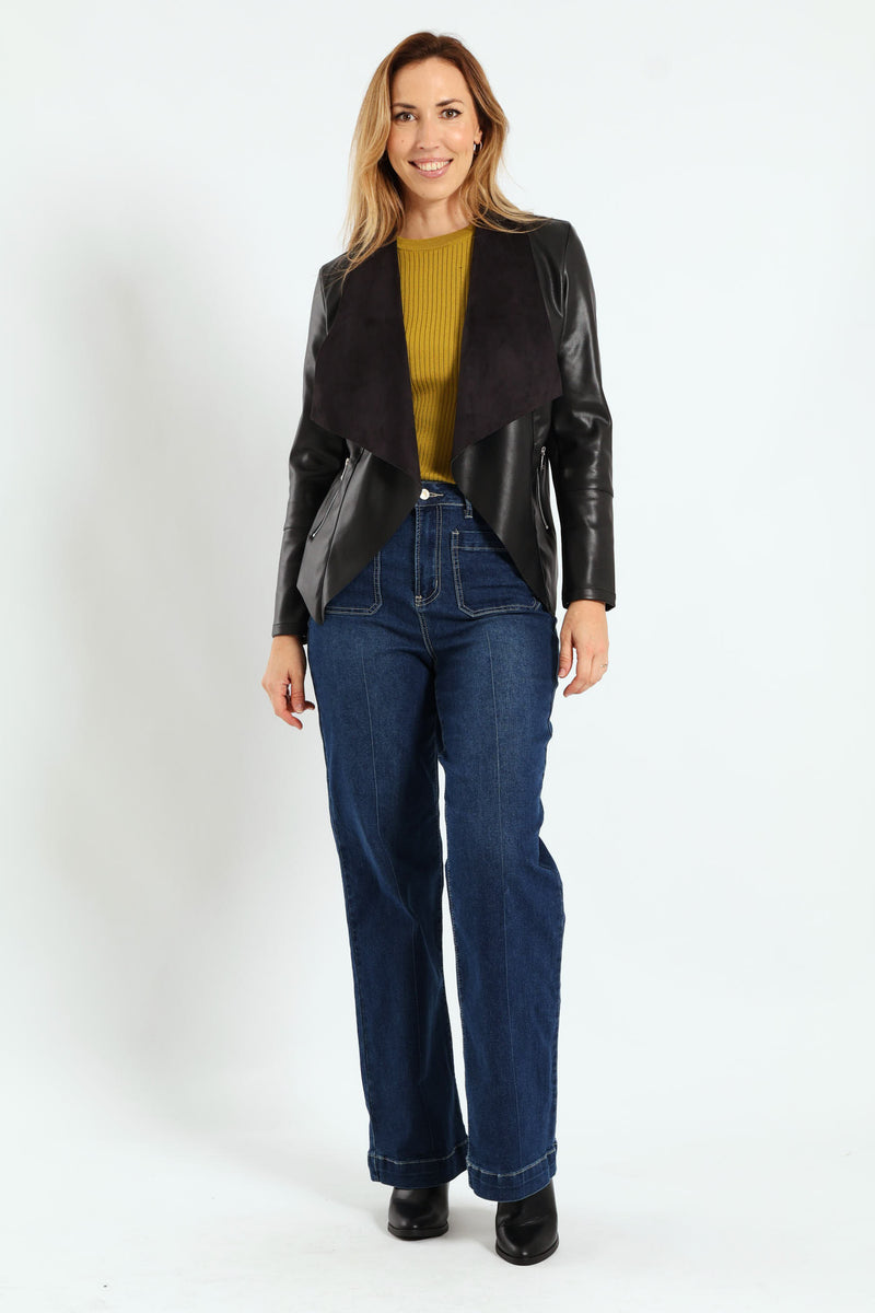 Pu Waterfall Jacket - Black