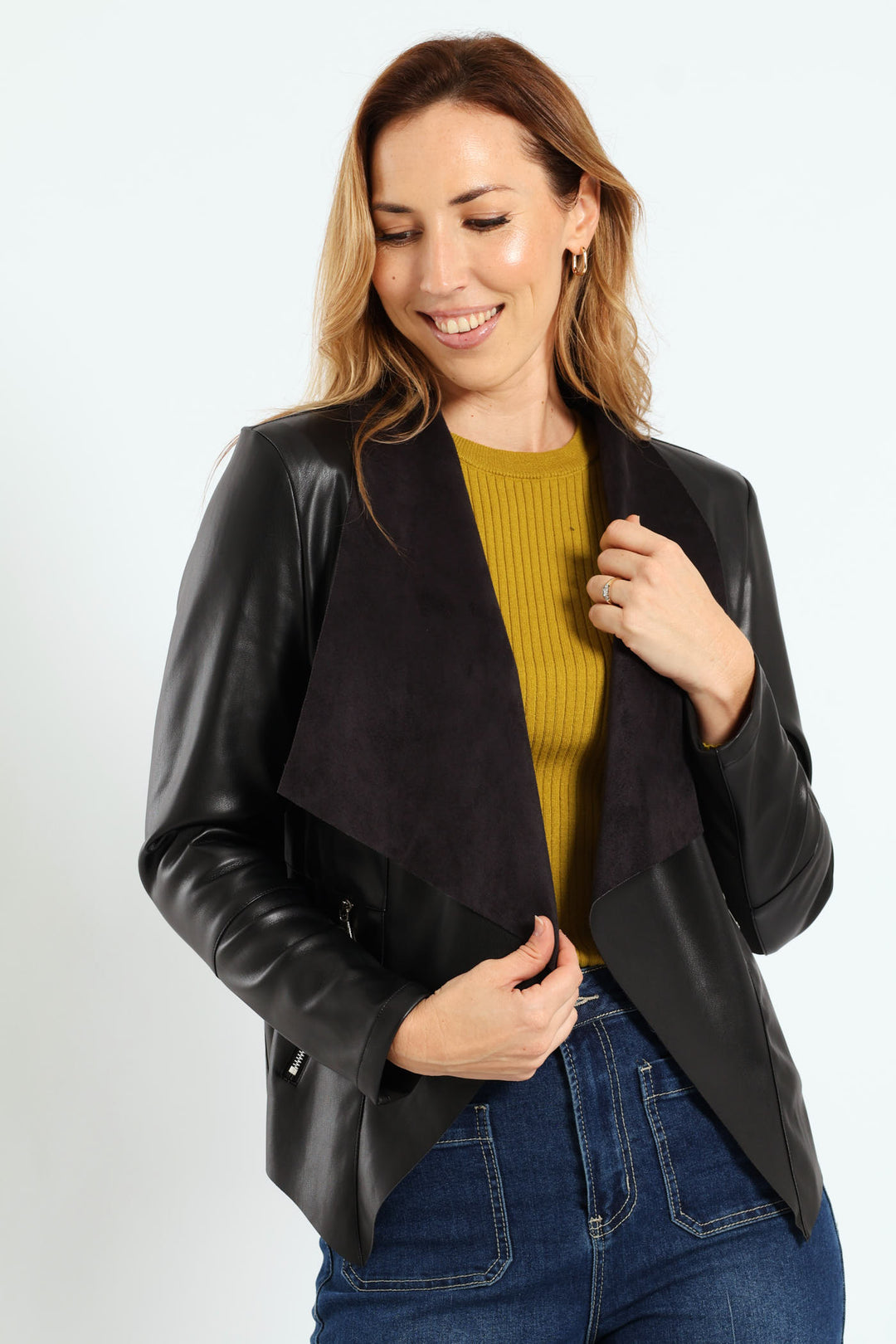 Pu Waterfall Jacket - Black