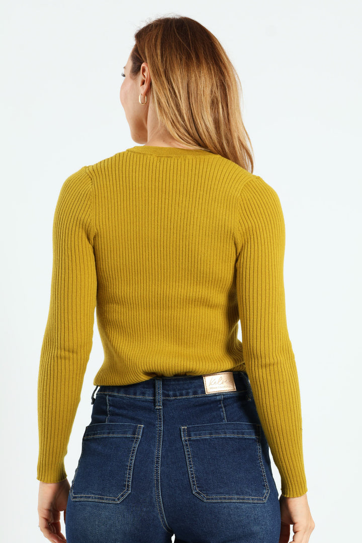 Ribbed Plain Pullover - Chartreuse
