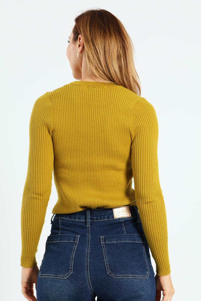 Ribbed Plain Pullover - Chartreuse