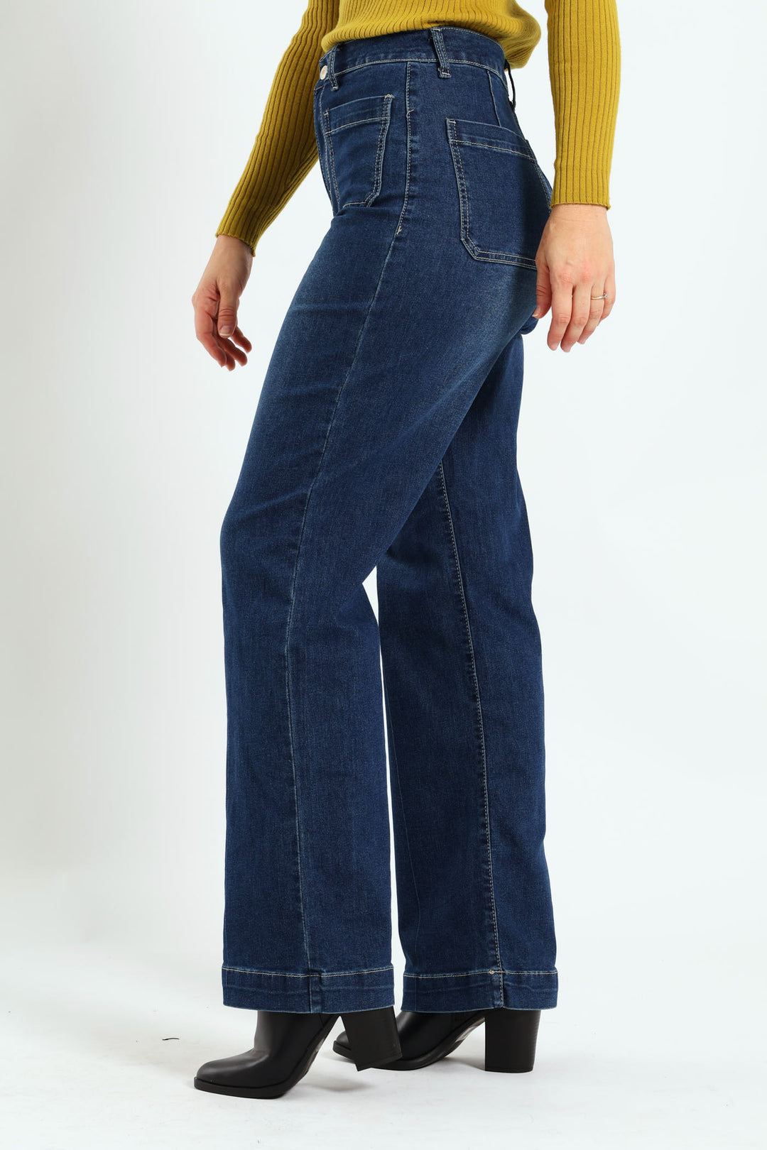 High Rise Pocket Detail Wide Leg Jean - Dark Wash