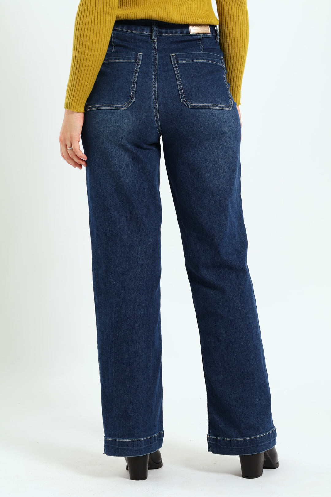 High Rise Pocket Detail Wide Leg Jean - Dark Wash