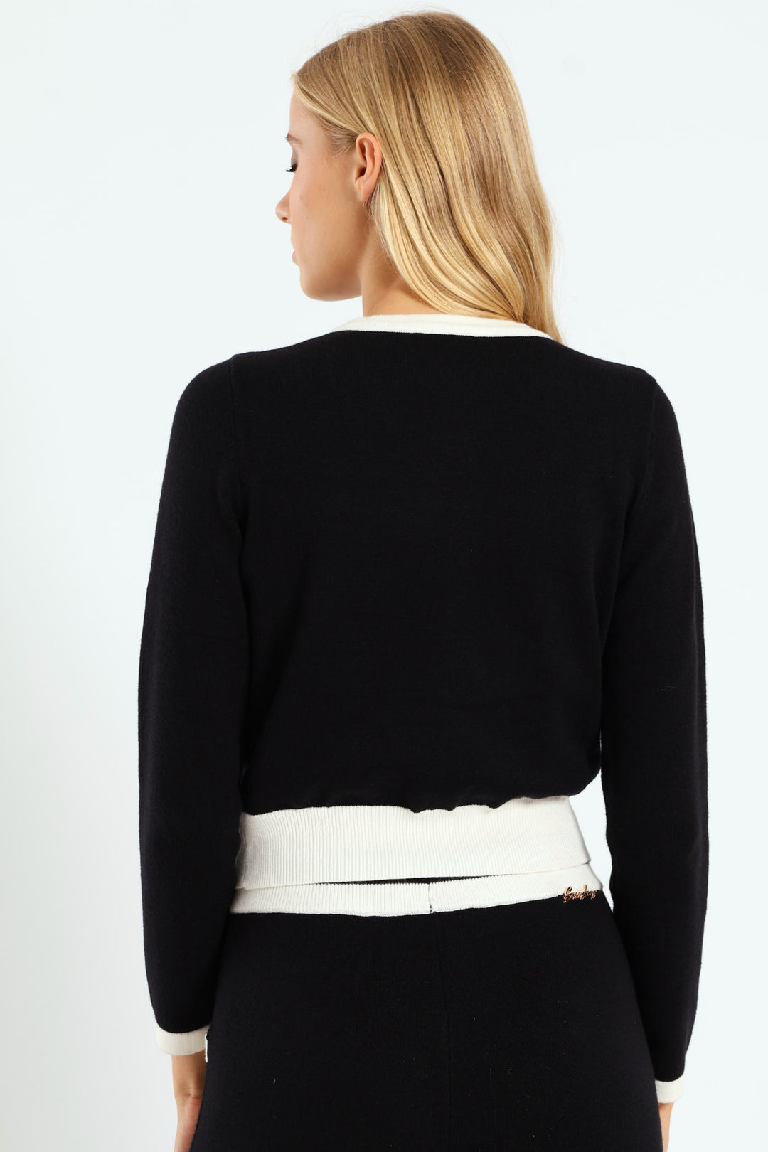 Basic Contrasted Knit Cardigan - Black