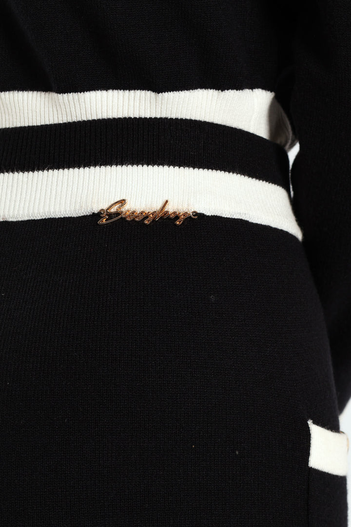 Contrasted Wide-Leg Knit Pants - Black