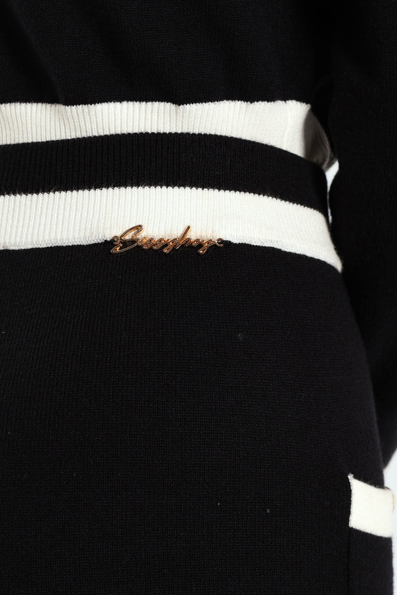Contrasted Wide-Leg Knit Pants - Black