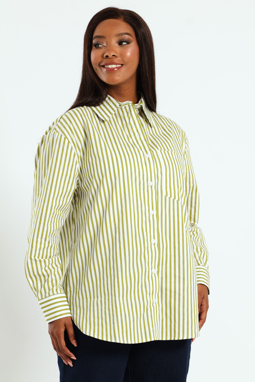 Oversized Stripe Poplin Shirt - Chartreuse/White