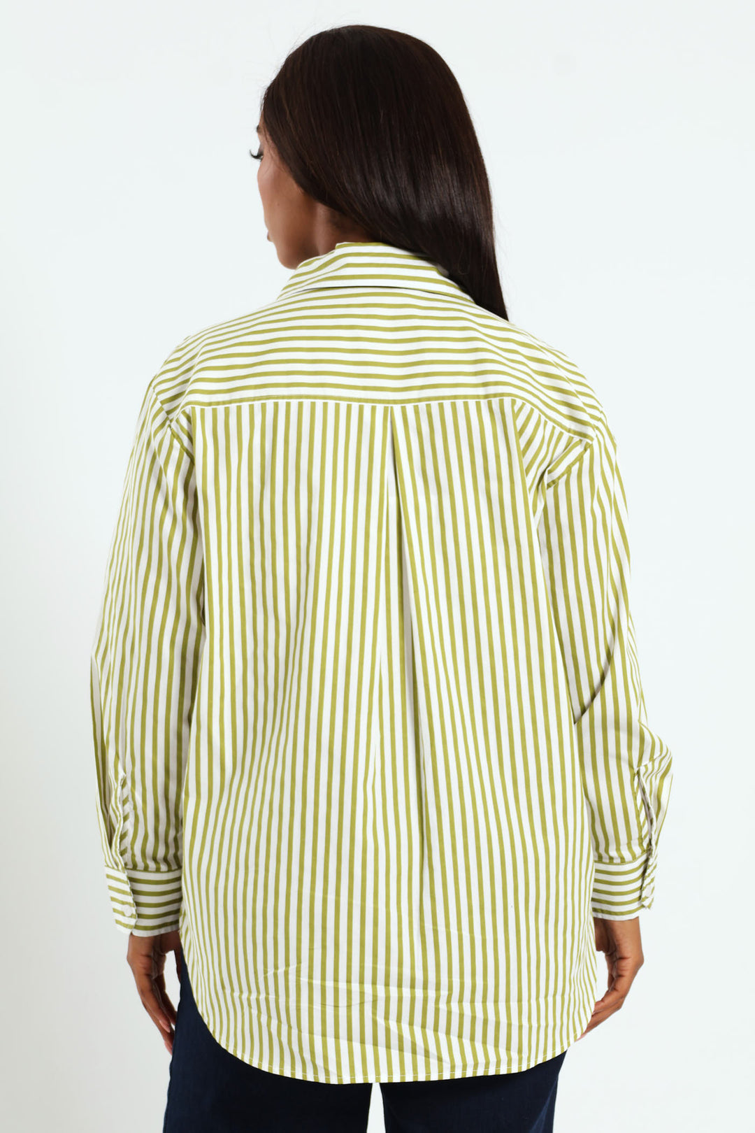 Oversized Stripe Poplin Shirt - Chartreuse/White