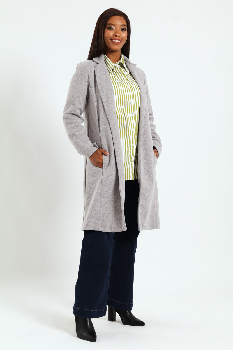 Basic Panelled Coat - Grey Melange