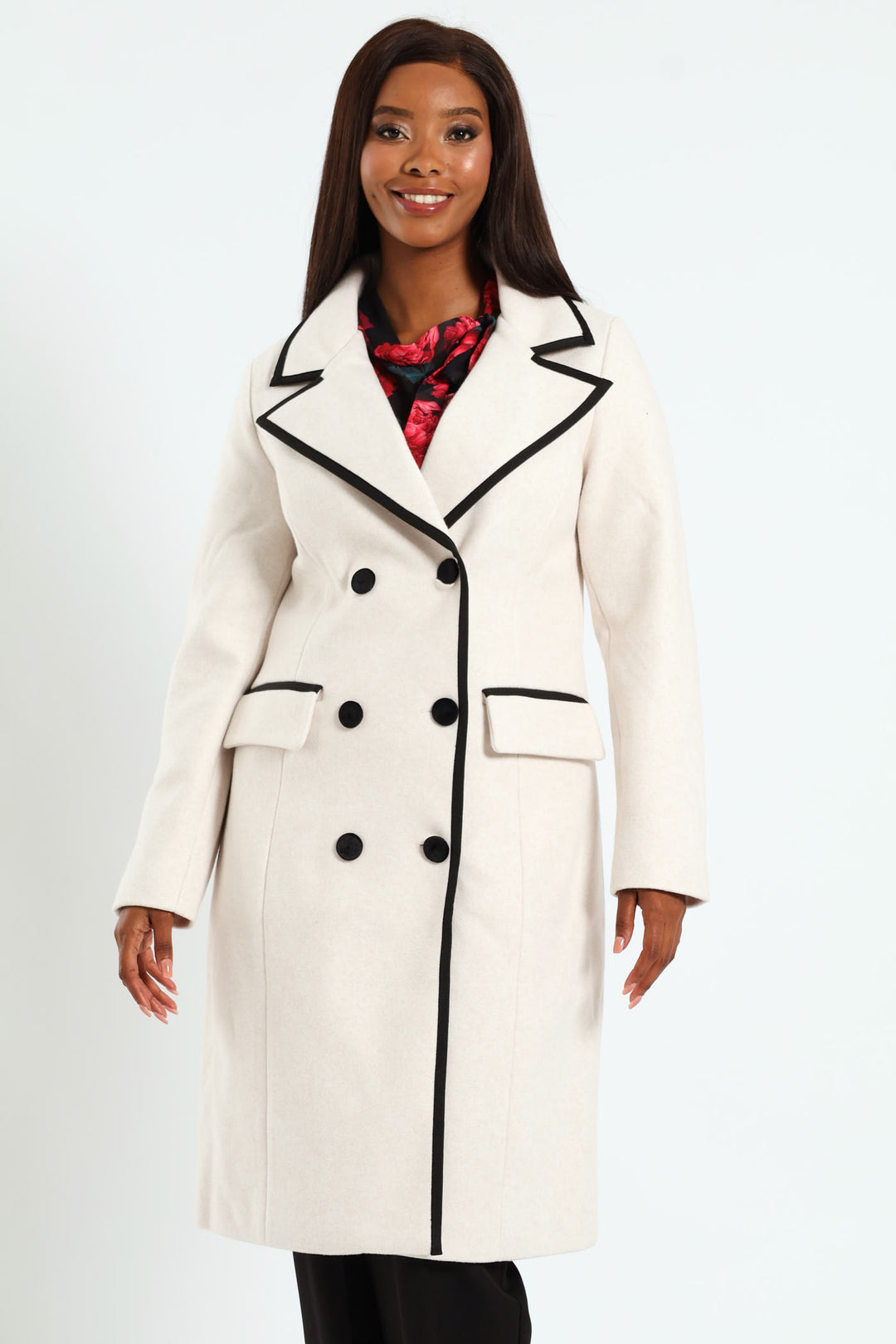 Double Constrast Tipped Melton Coat - Oatmeal