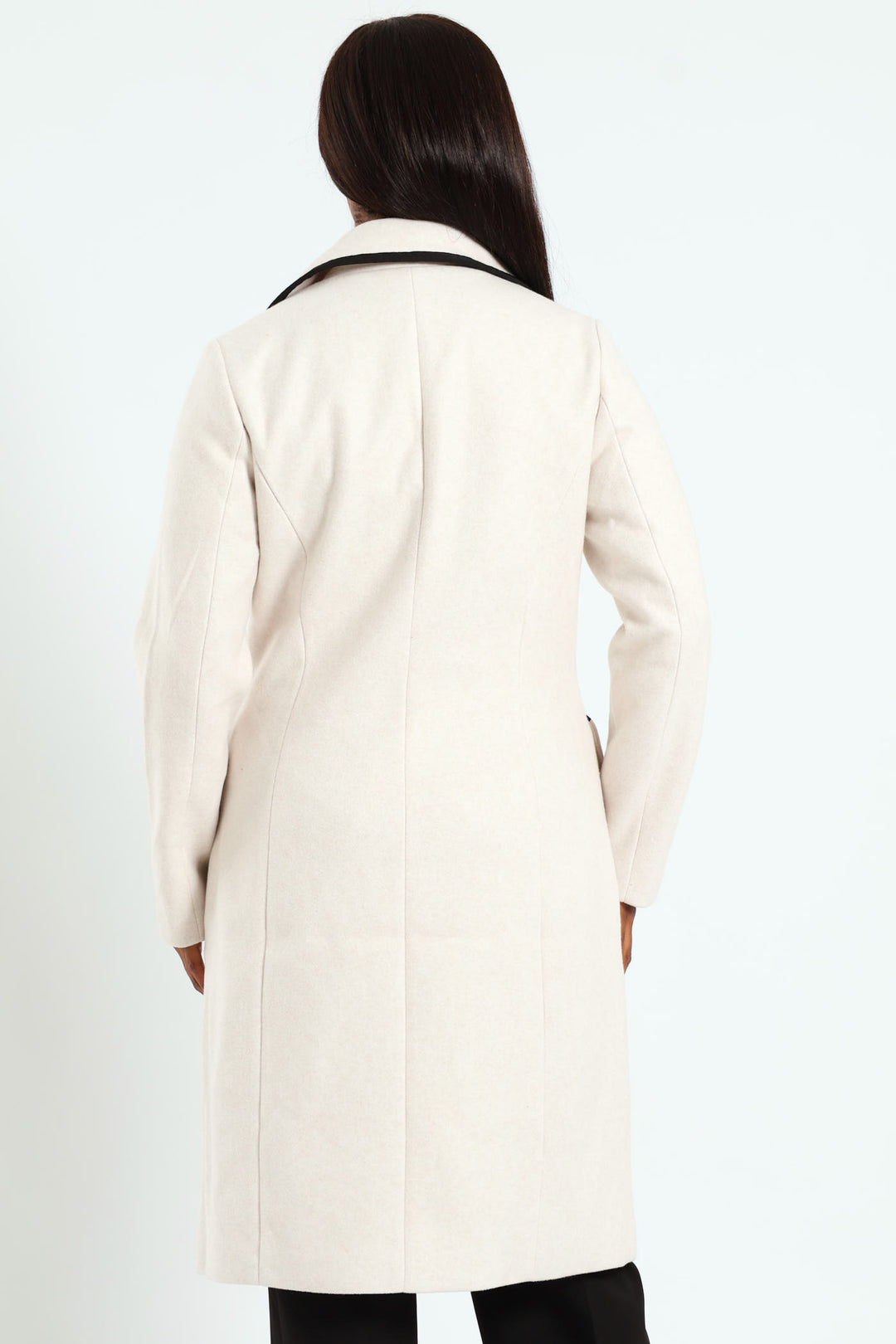 Double Constrast Tipped Melton Coat - Oatmeal