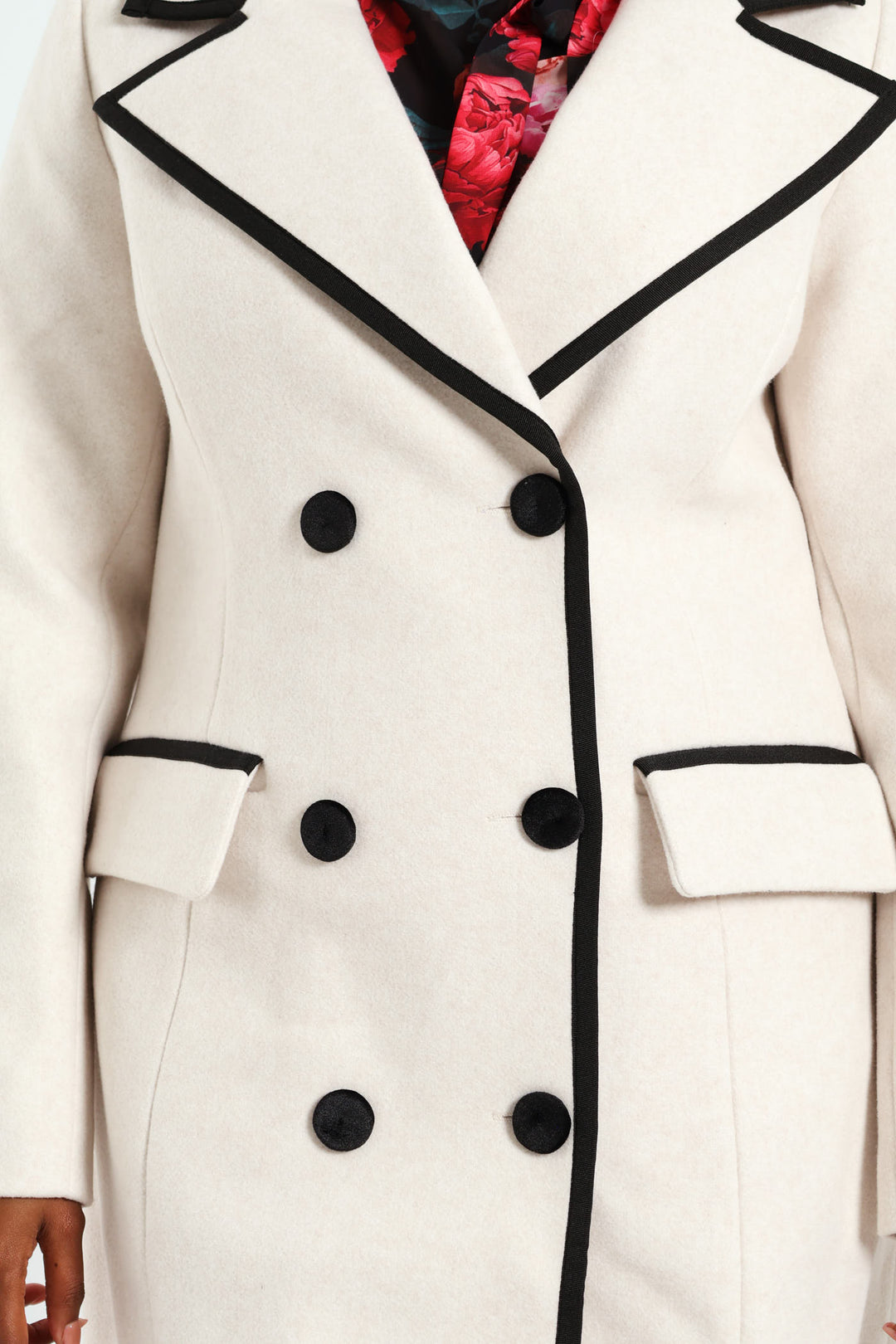 Double Constrast Tipped Melton Coat - Oatmeal