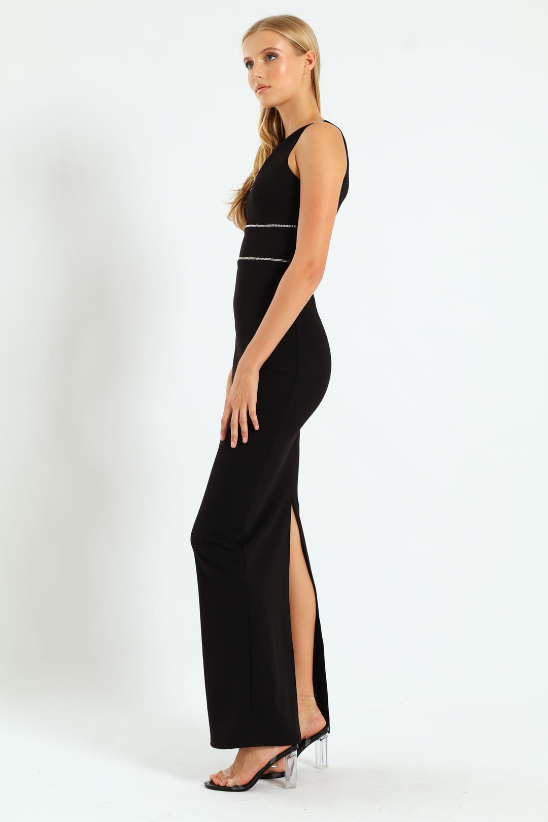 V-Neck Maxi Dress With Trim - Black