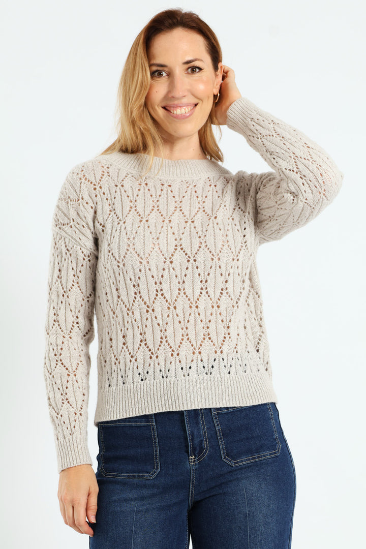 Lurex Pointelle Pullover - Grey Melange