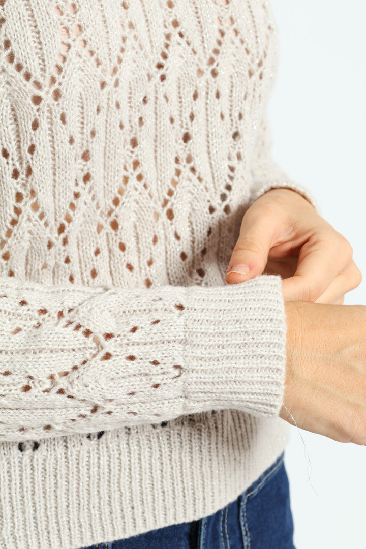 Lurex Pointelle Pullover - Grey Melange