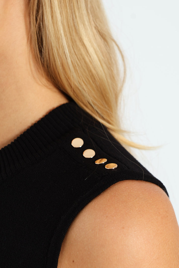 Sleeveless Logo Knit Top - Black