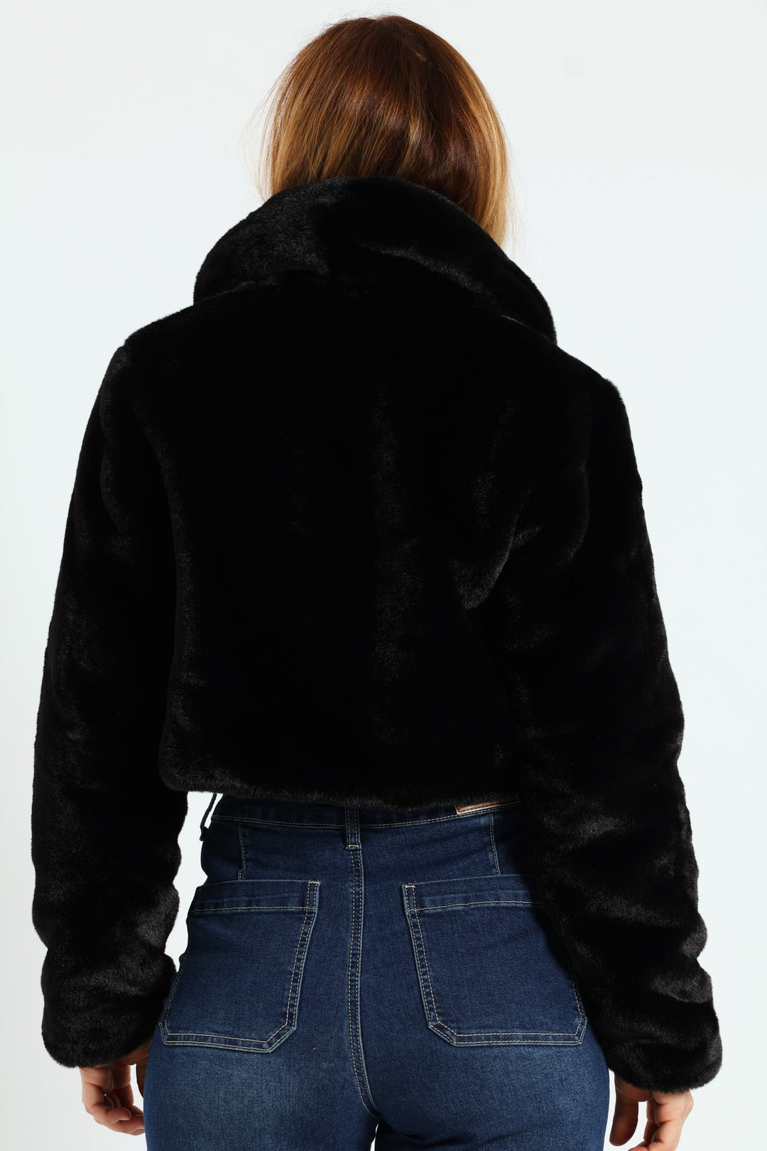 Shawl Collar Fur Coat - Black