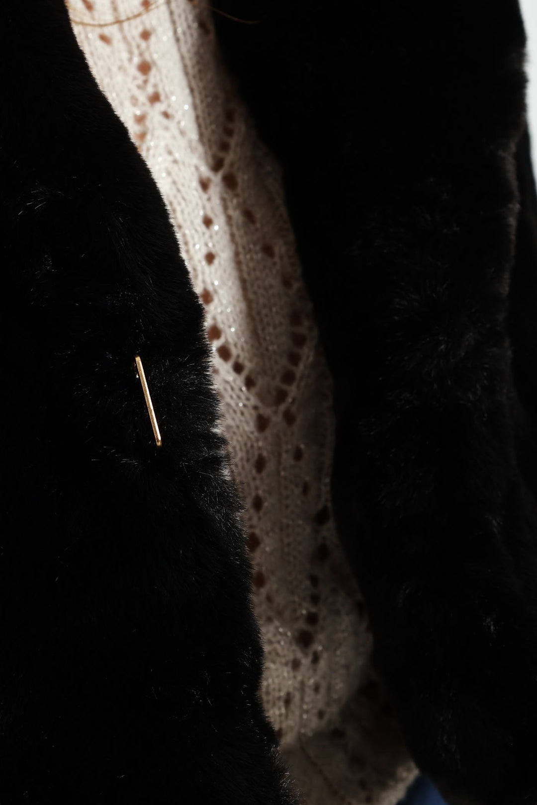 Shawl Collar Fur Coat - Black