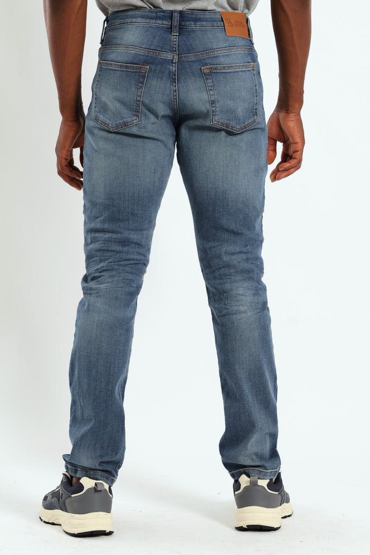 Mid Tint Blasted & Creased Slim Denim - Mid Blue