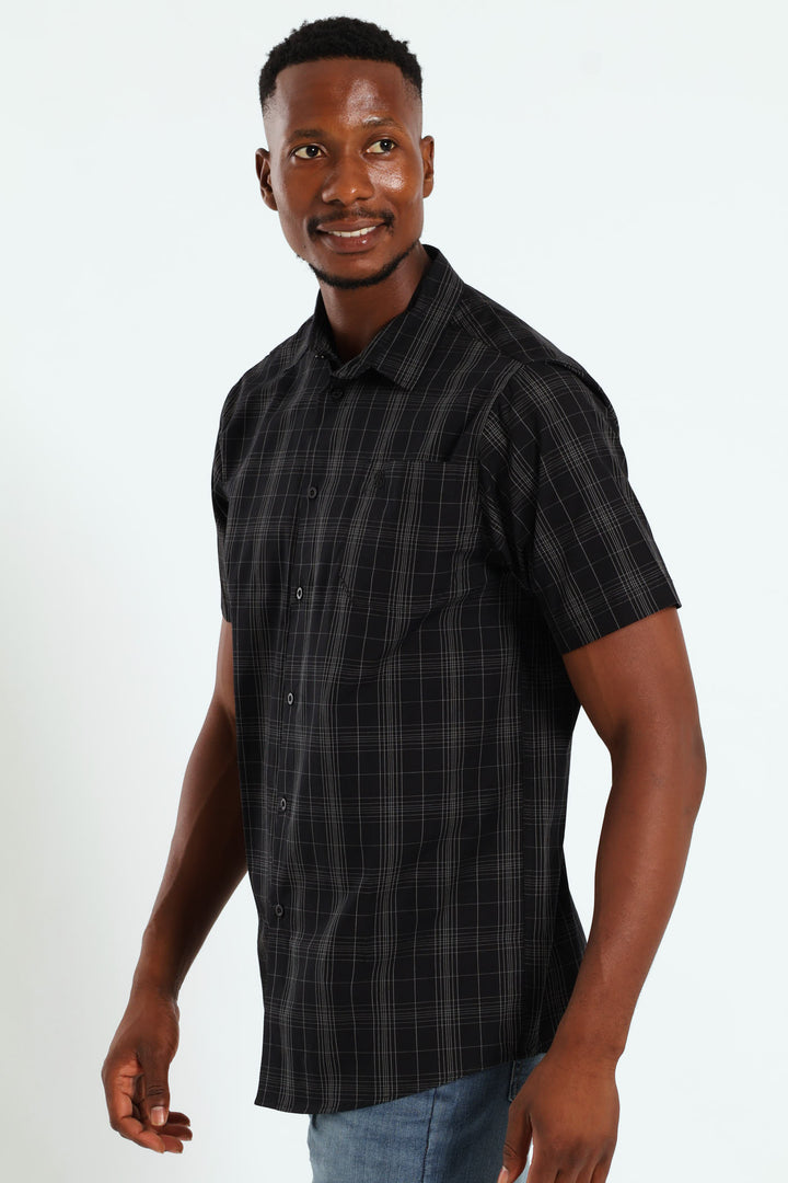 Short Sleeve Check Shirt - Black