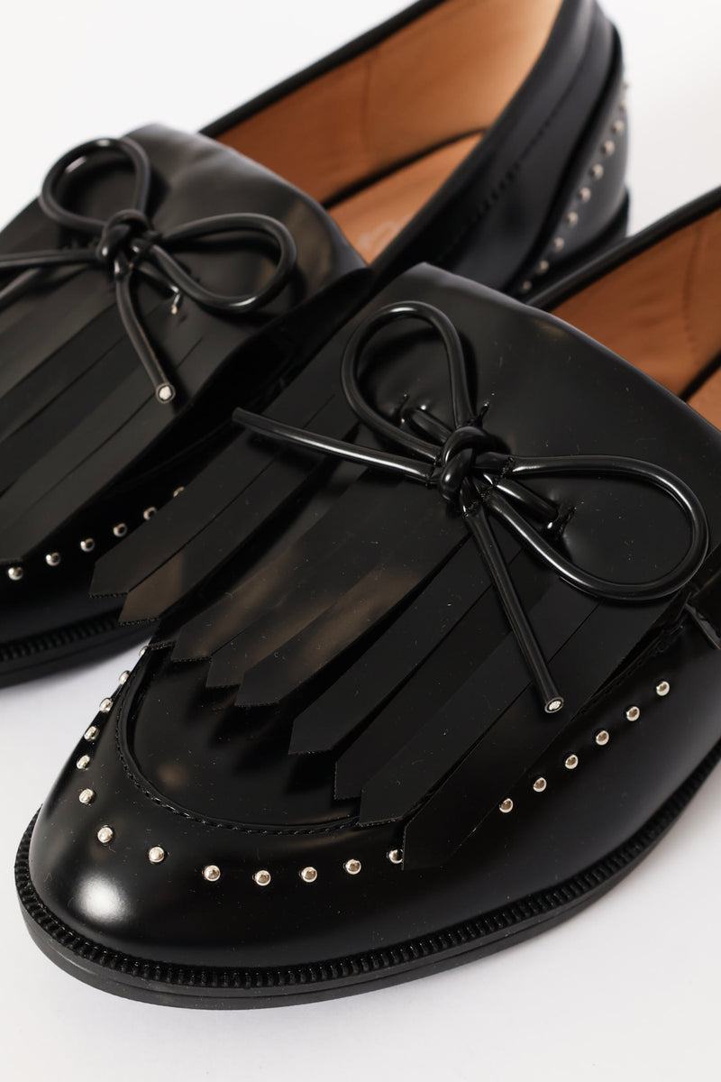 Piped Bow & Tassle Loafer - Black