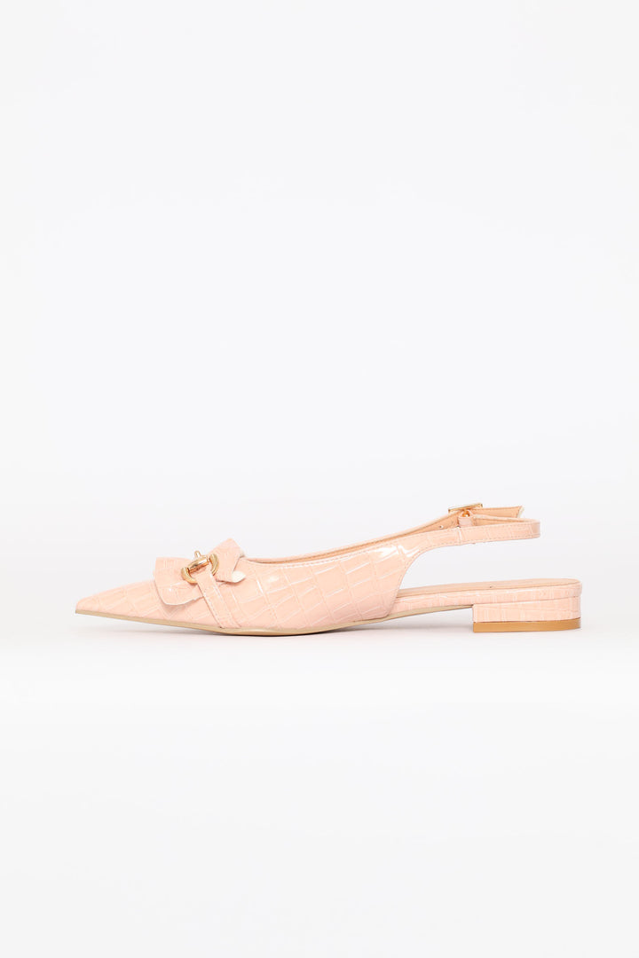 Frill & Metal Trim Slingback - Dusty Pink