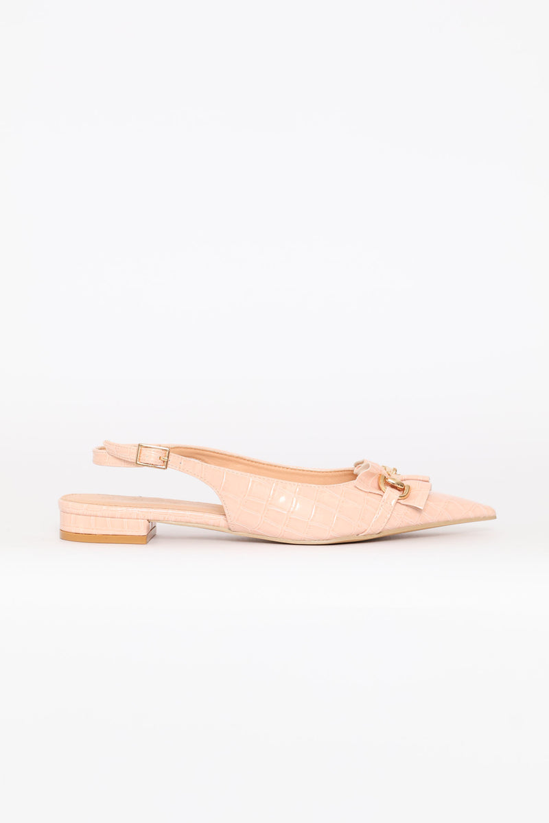 Frill & Metal Trim Slingback - Dusty Pink