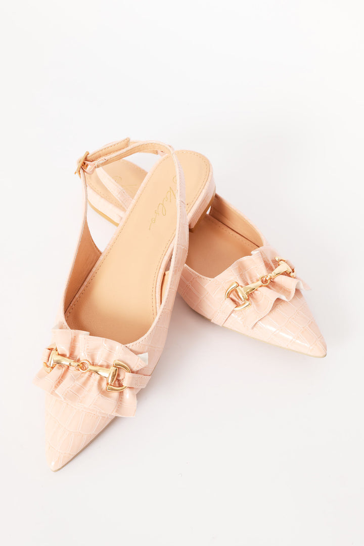 Frill & Metal Trim Slingback - Dusty Pink