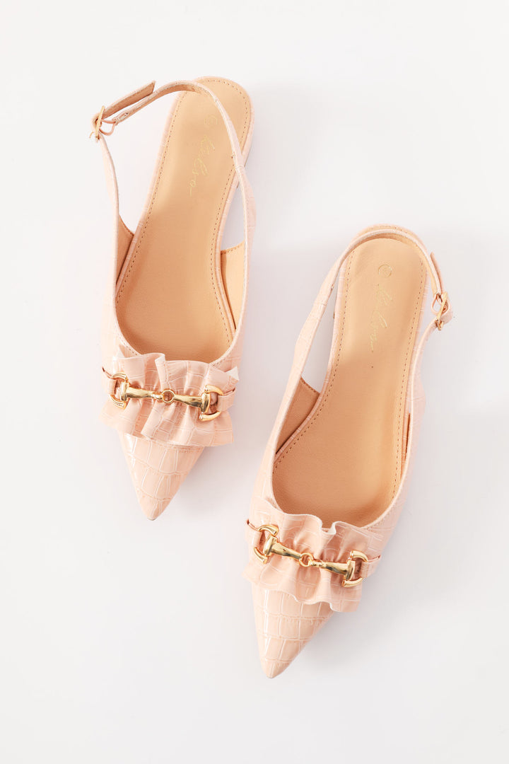 Frill & Metal Trim Slingback - Dusty Pink
