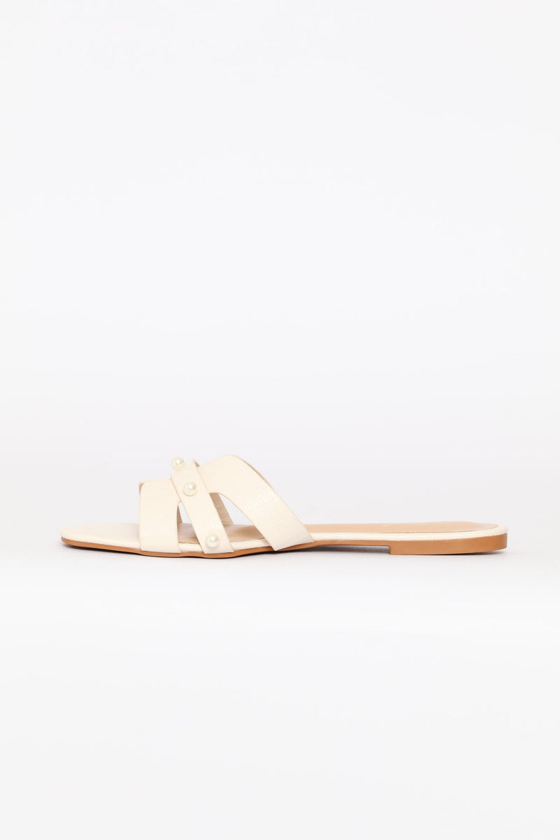 Pearl Strip H-Mule Sandal - Off White