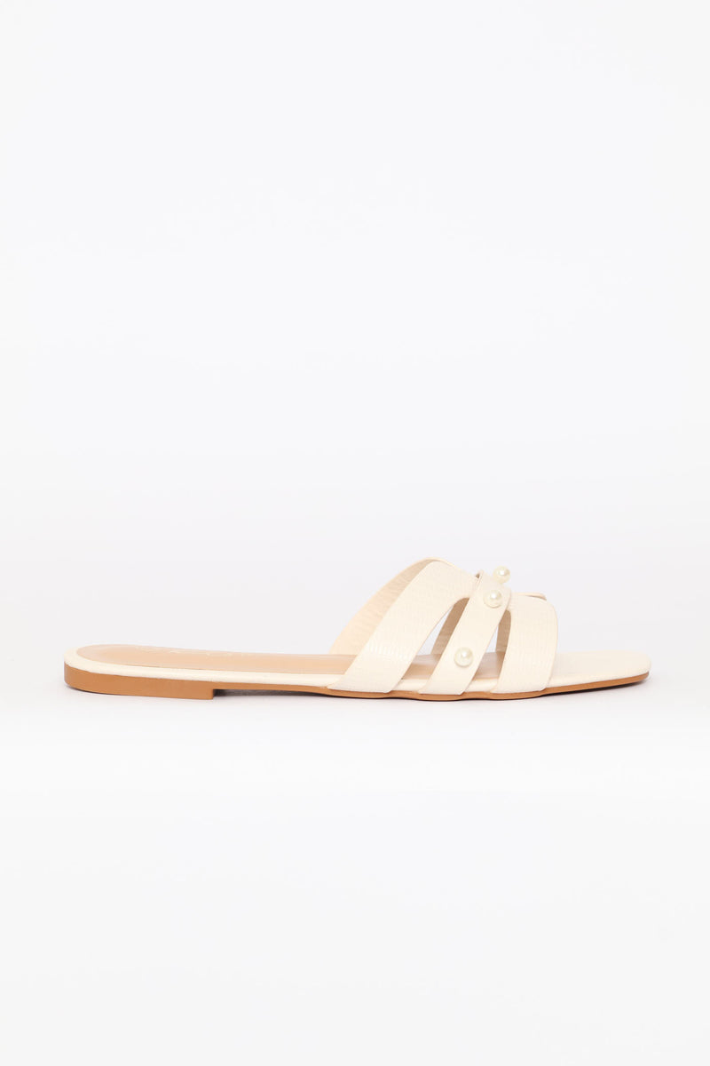 Pearl Strip H-Mule Sandal - Off White