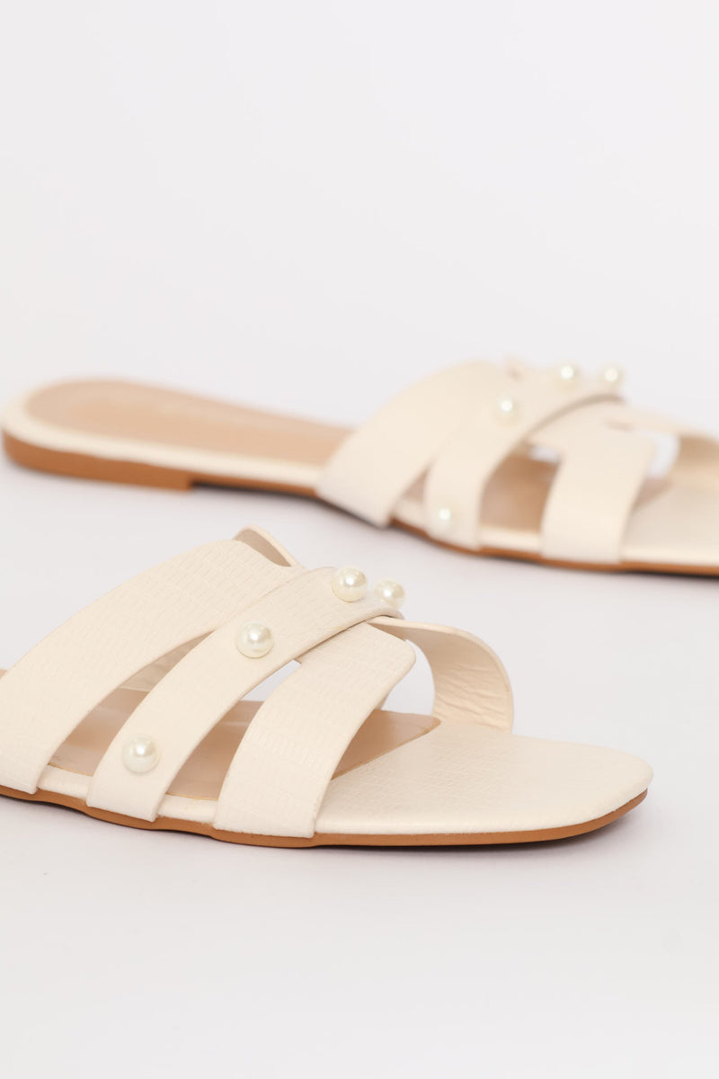 Pearl Strip H-Mule Sandal - Off White