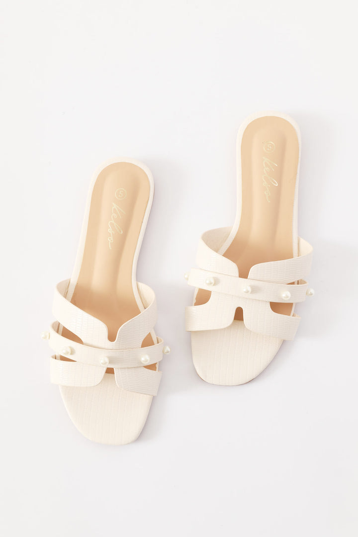 Pearl Strip H-Mule Sandal - Off White