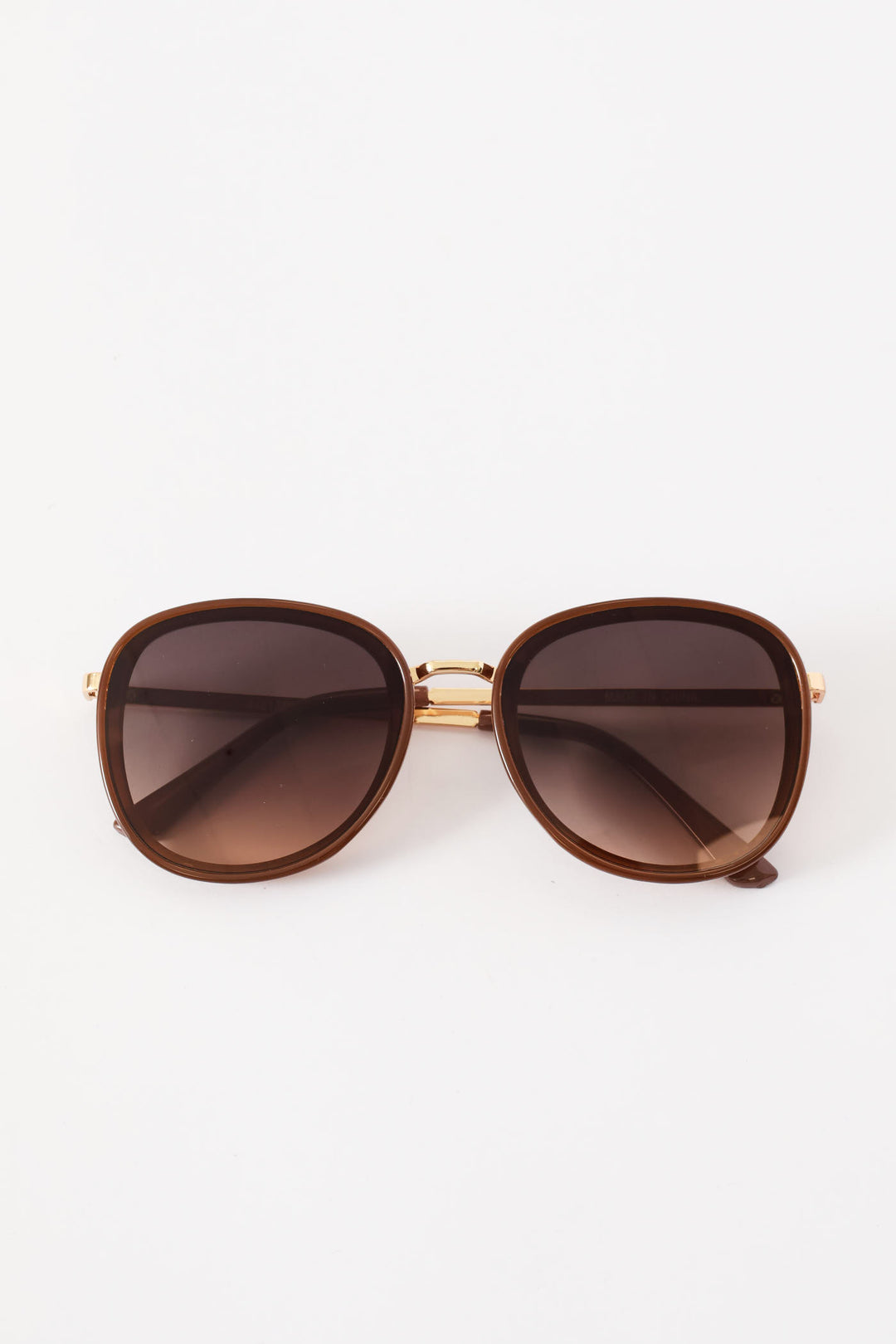 Round Frame Smoke Ombre Tan Lense Sunglasses - Brown