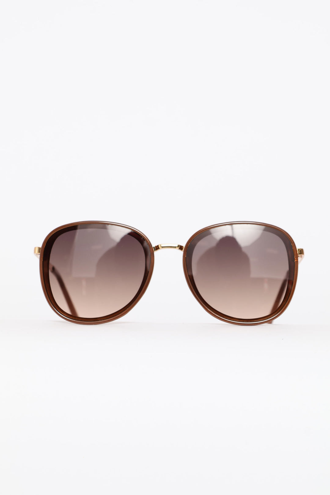 Round Frame Smoke Ombre Tan Lense Sunglasses - Brown