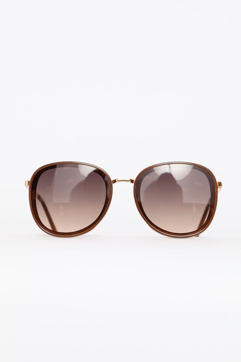 Round Frame Smoke Ombre Tan Lense Sunglasses - Brown