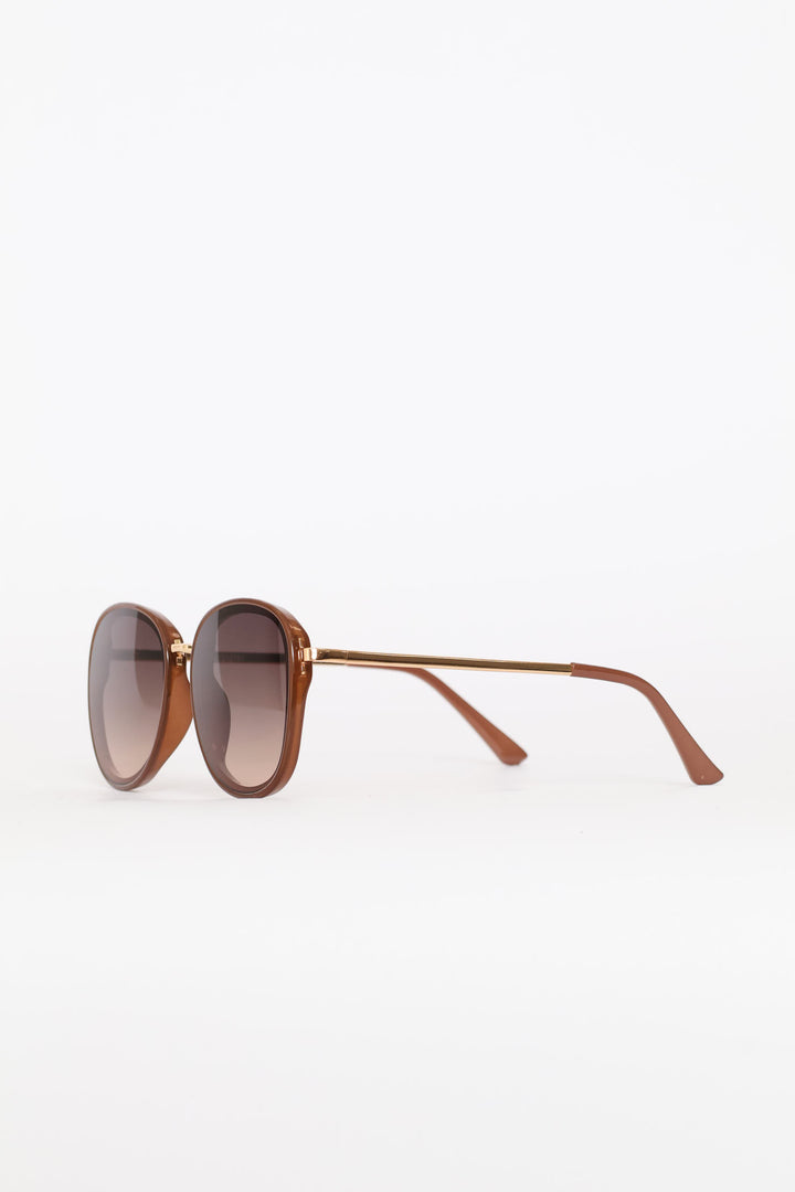 Round Frame Smoke Ombre Tan Lense Sunglasses - Brown