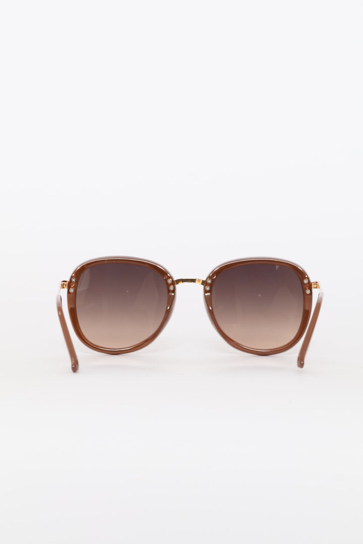 Round Frame Smoke Ombre Tan Lense Sunglasses - Brown