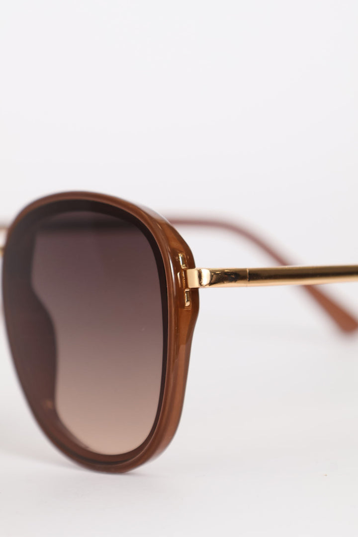 Round Frame Smoke Ombre Tan Lense Sunglasses - Brown