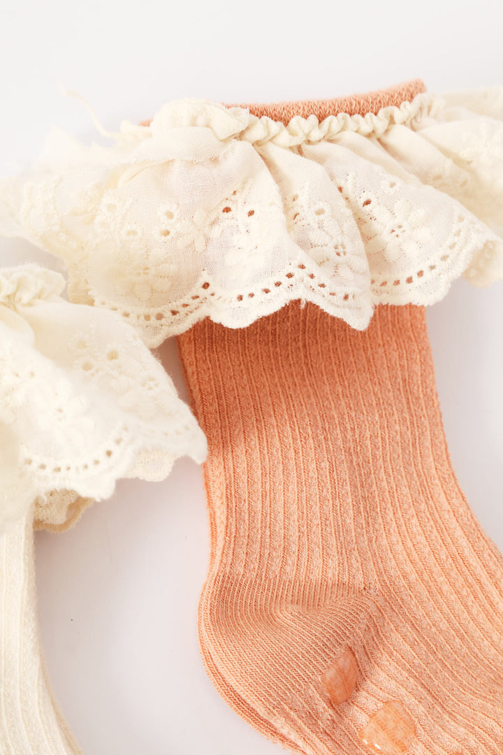 Baby Girls 2 Pack Knee High Frill Socks - Brown