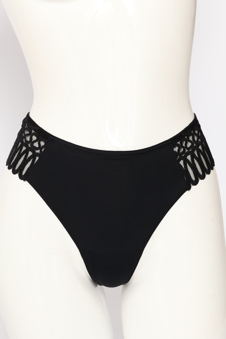 2 Pack Embroidered Mesh & Microfibre Thong - White/Black