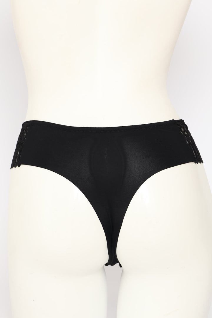 2 Pack Embroidered Mesh & Microfibre Thong - White/Black