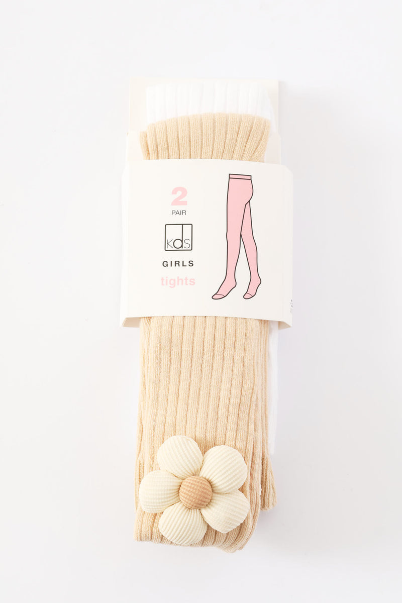 Pre-Girls 2 Pack 3D Flower Tights - Nude