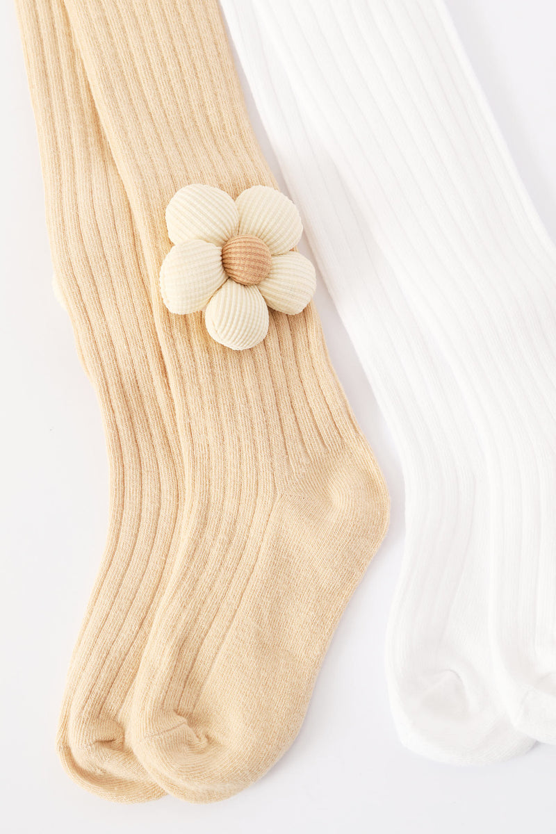 Pre-Girls 2 Pack 3D Flower Tights - Nude