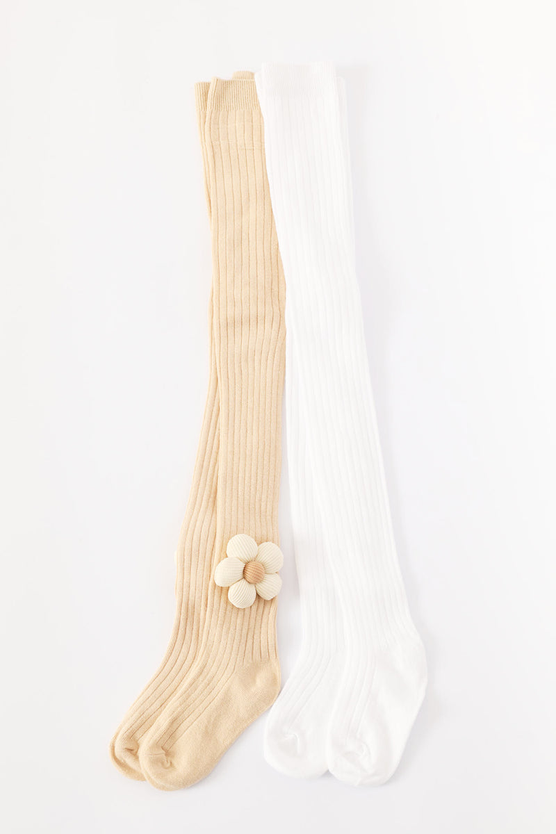 Pre-Girls 2 Pack 3D Flower Tights - Nude