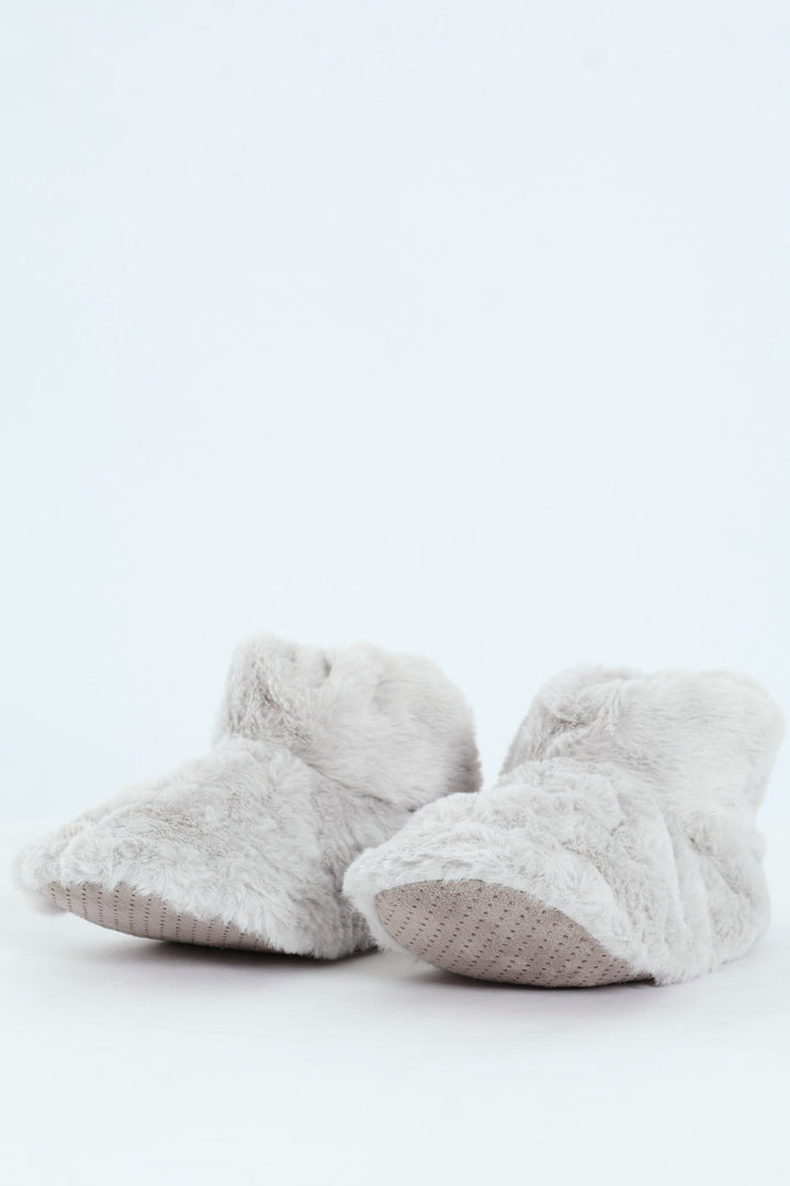 Faux Fur Sock Bootie - Grey