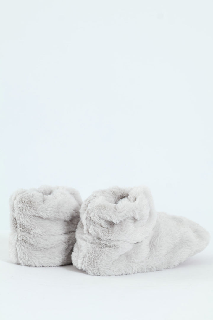 Faux Fur Sock Bootie - Grey